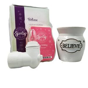 Scentsy BELIEVE Wax Warmer Plug In with Happy Birthday Scentsy Bars NIB